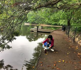Retrieving water samples to study bacteria