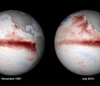 El Nino globe images 1997 and 2015