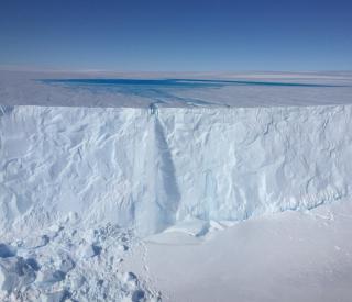 Meltwater lake on the Sørsdal Glacier. (Photo: Dave Lomas)